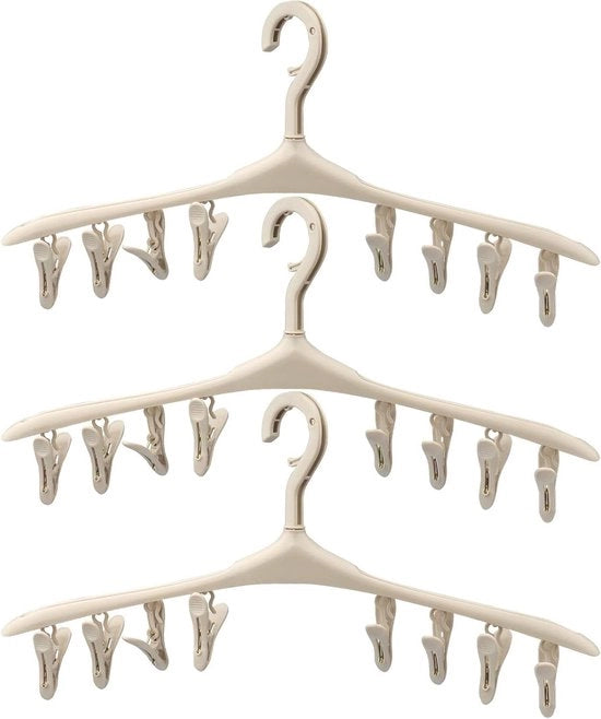 Droogrek multifunzionale per abbigliamento con 24 clip - 3 pezzi (Beige)