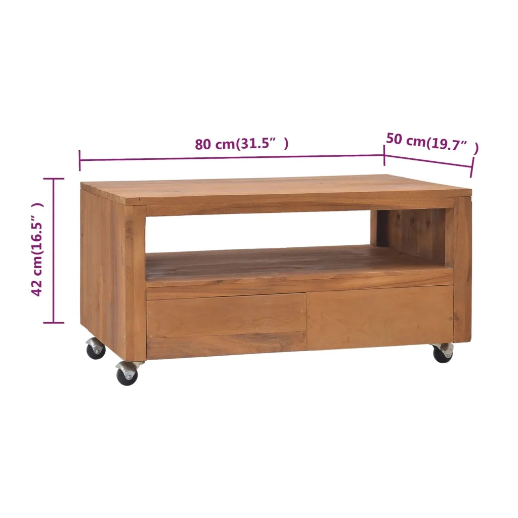Mobile Porta TV con Ruote 80x50x42 cm in Legno Massello di Teak cod mxl 14159