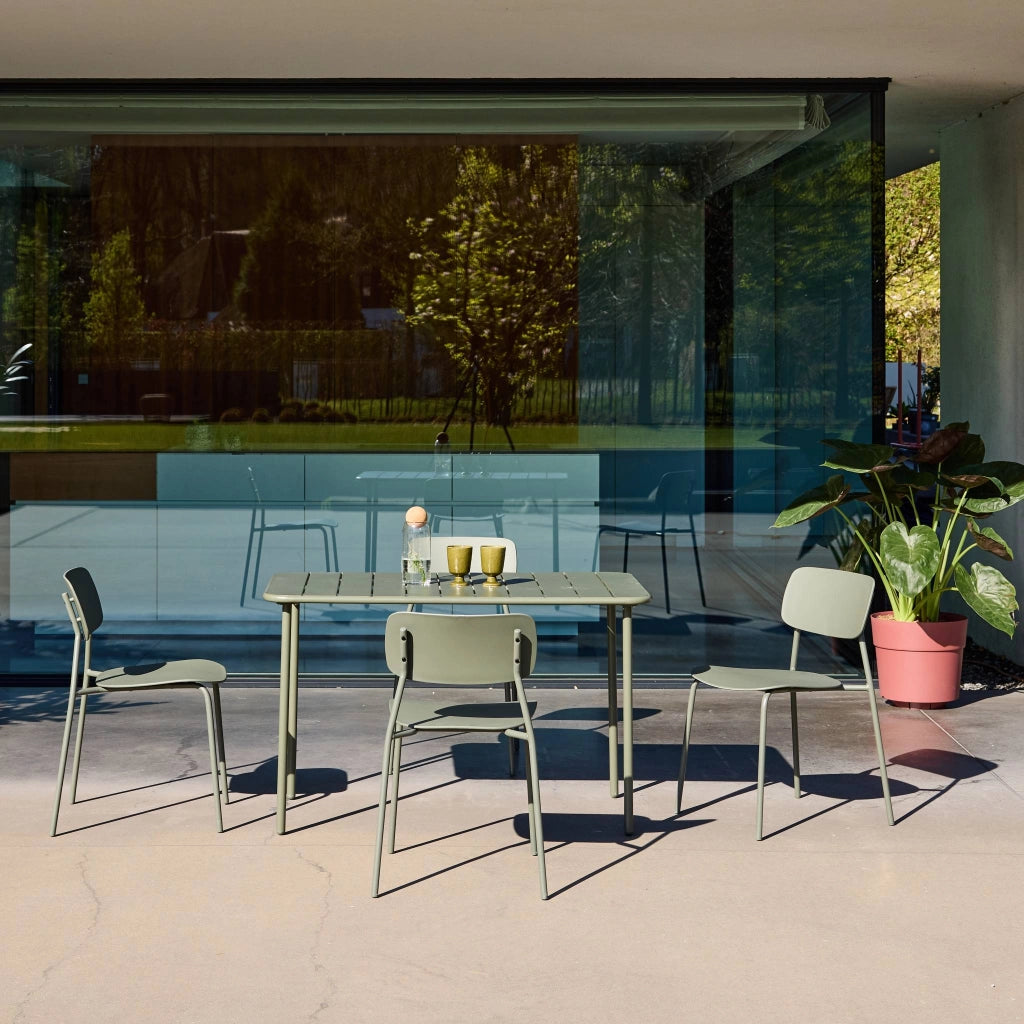 Set tavolo da giardino in metallo con 4 sedie, verde kaki