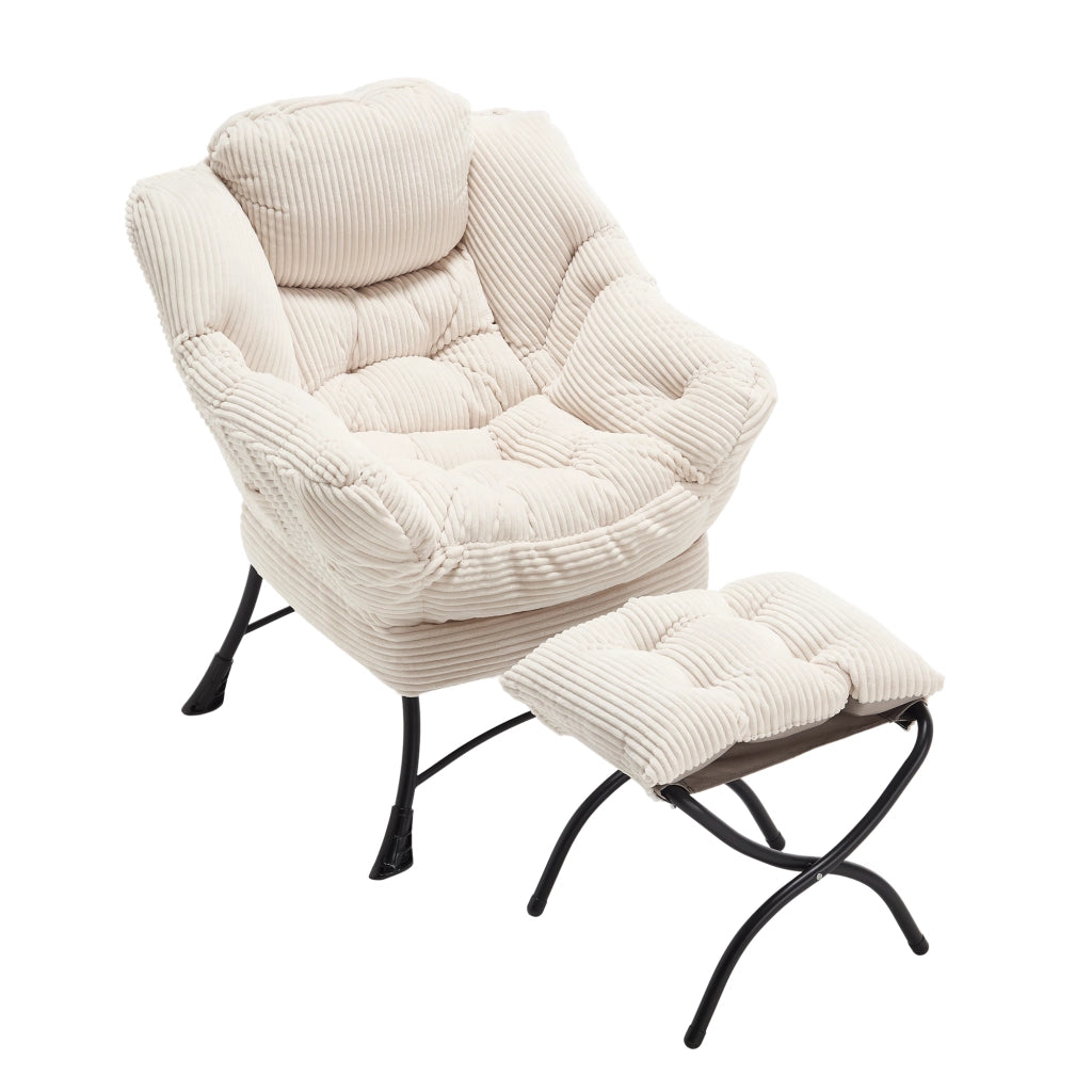Poltrona relax con poggiapiedi - schienale ergonomico e tasca laterale - acciaio bianco