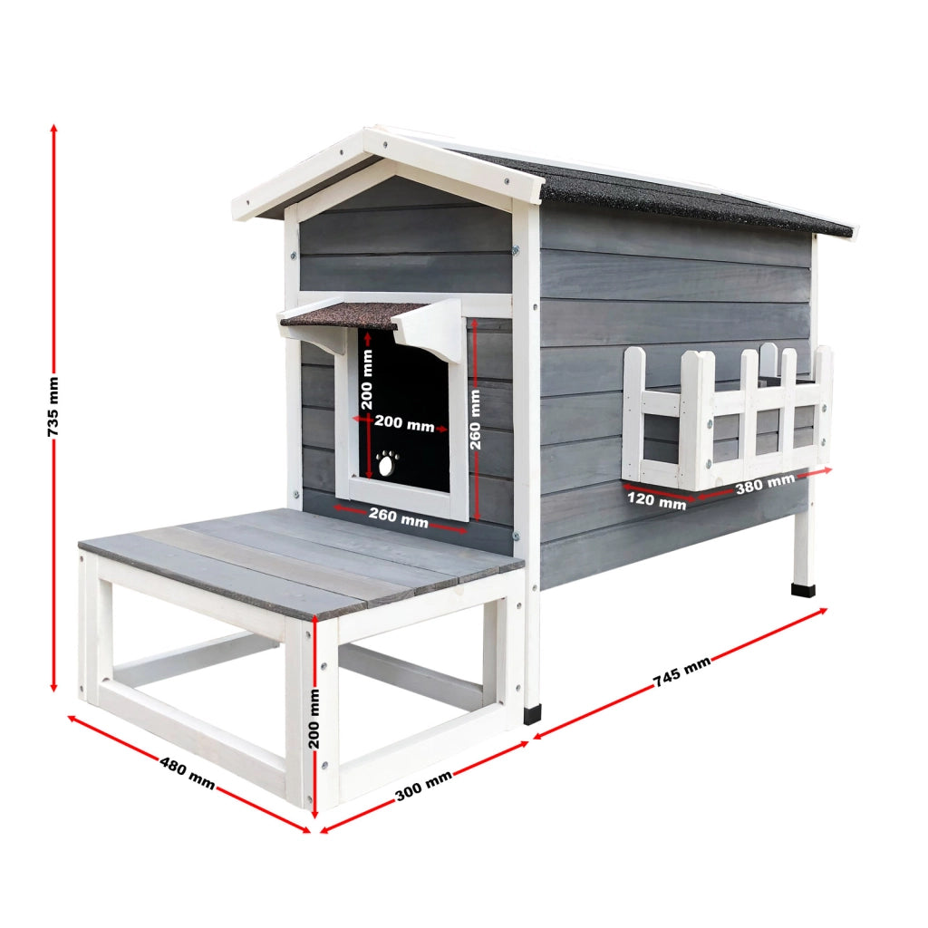 Cuccia in legno rialzata gatto 58 x 73,6 x 104,9 cm casa casetta per gatti