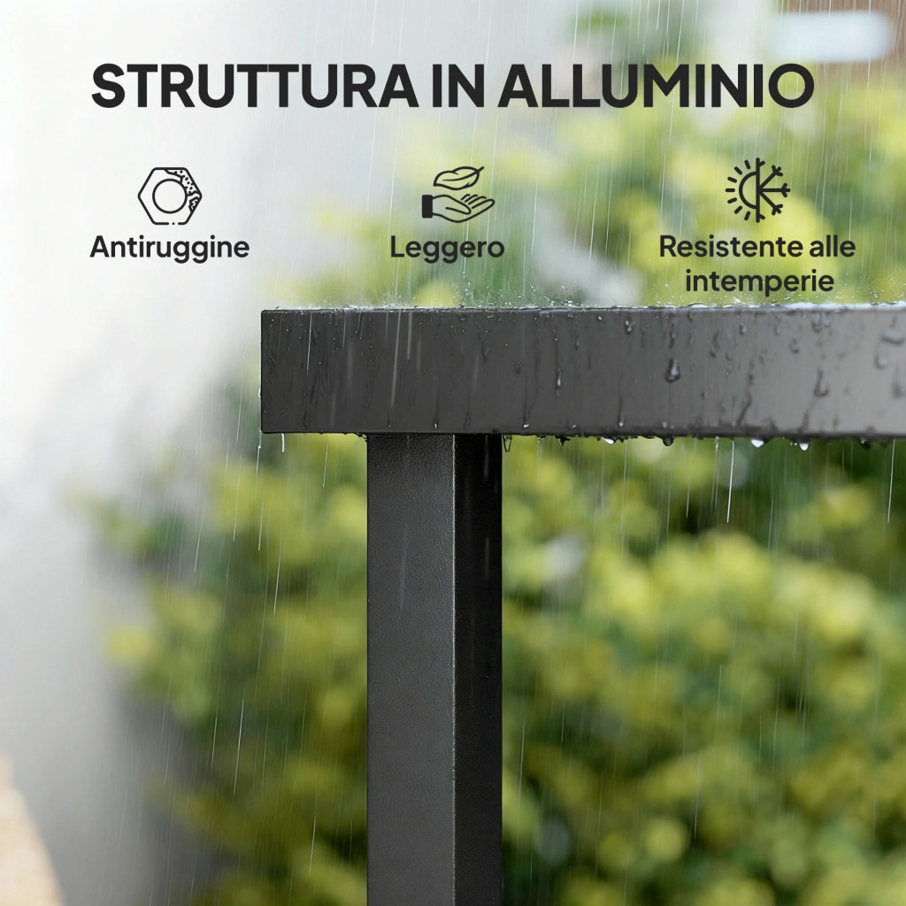 Tavolo da Pranzo da Giardino per 8 Persone in Alluminio e Plastica, Legno Scuro e Nero