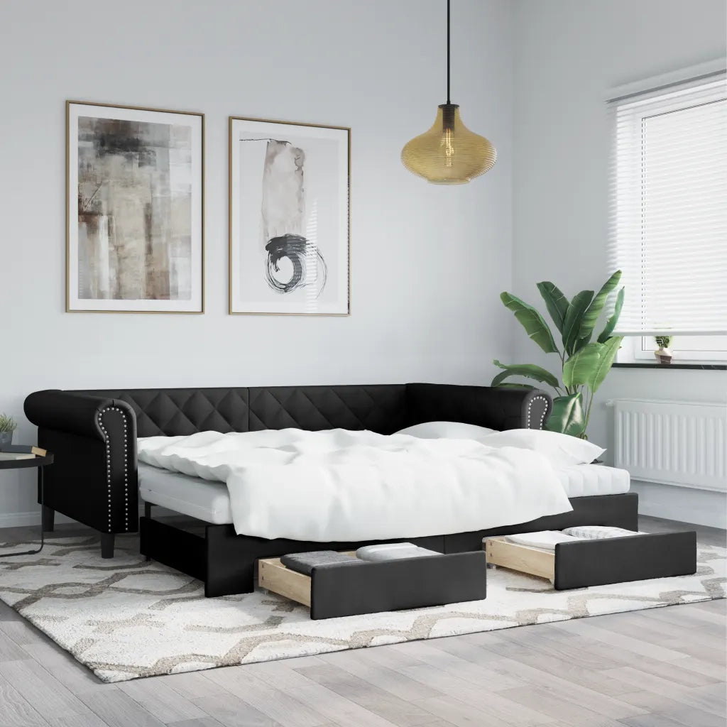 Divano Letto Estraibile con Cassetti Nero 90x200 cm Similpelle 3197735