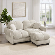 Divano angolare modulare 2 posti in Chenille con Cuscino mobile e pouf, Light Khaki