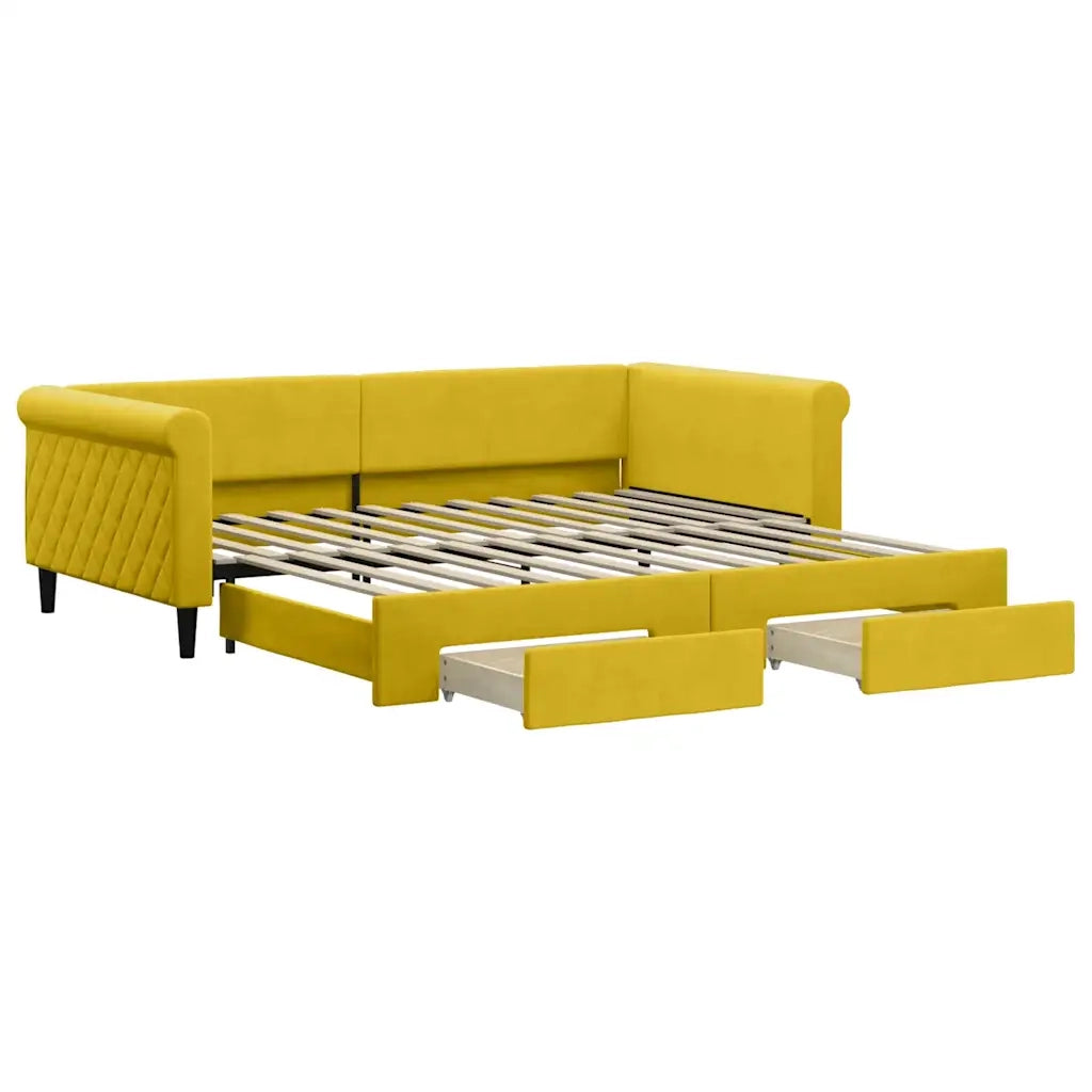 Divano Letto Estraibile con Cassetti Giallo 100x200cm Velluto 3197831