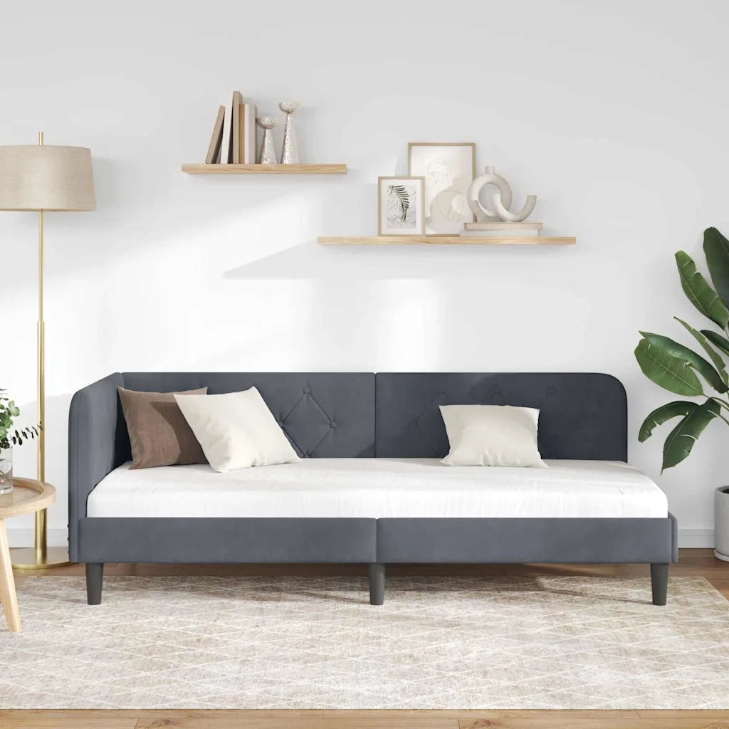 Letto singolo | Letto per adulti | Cornice del letto ad angolo Grigio scuro 80 x 200 cm Velluto