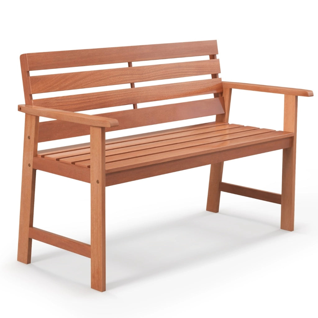 Panchina in legno per esterno con sedile a doghe traspirante e schienale inclinato, Panchina a 2 posti da giardino-Panchine