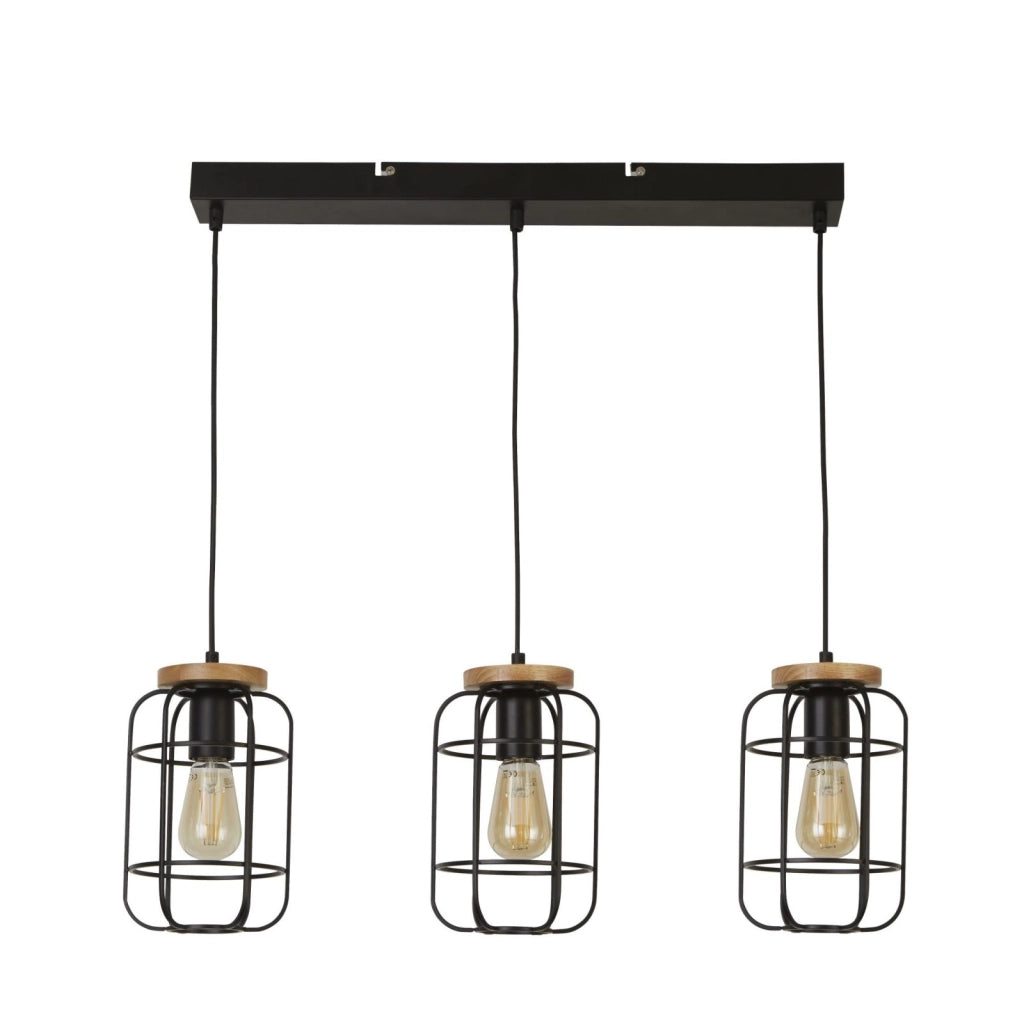Vision 3Lt Bar Pendant - Metallo nero opaco e legno