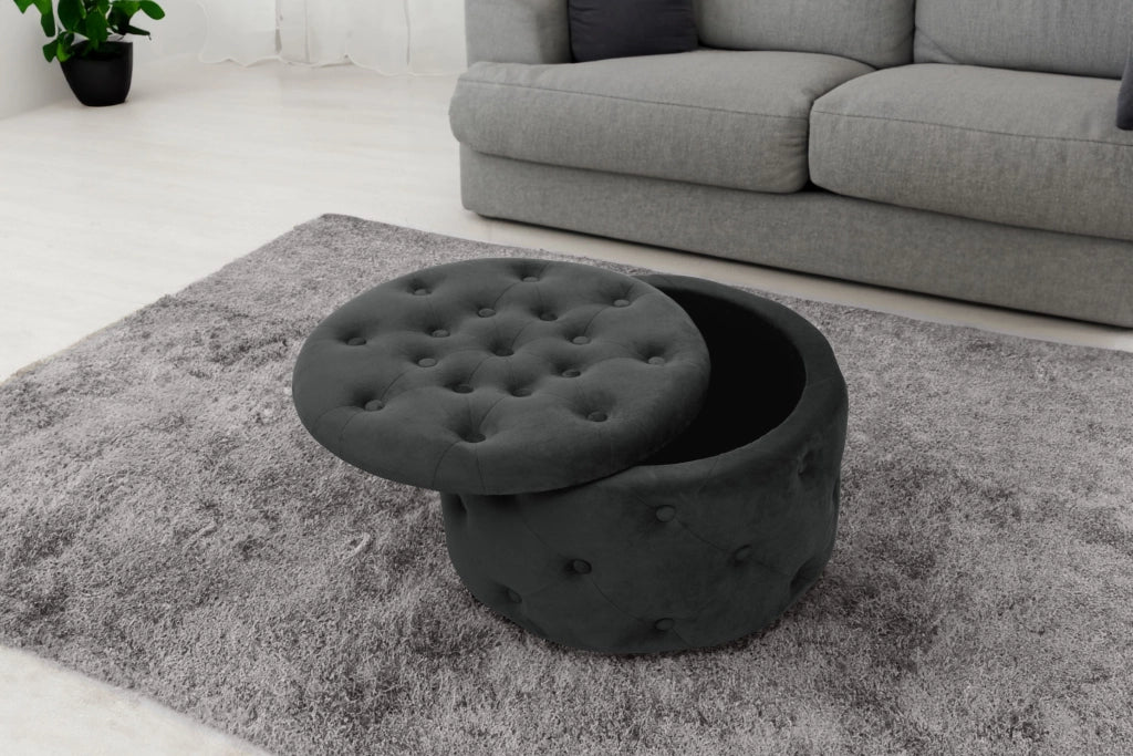 Pouf a scomparto rotonda in velluto trapuntato AKORD ALIA colore Nero