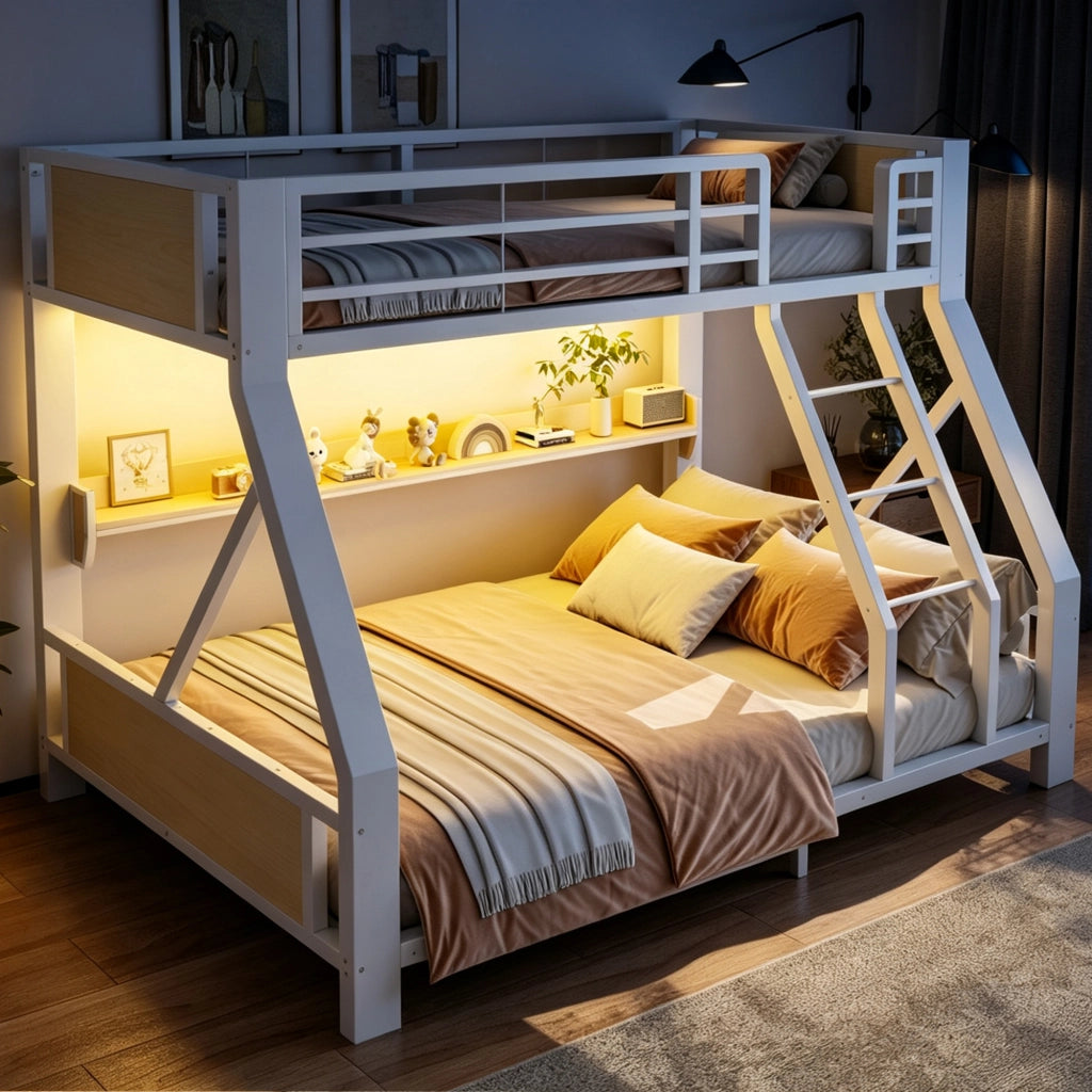 letto a castello metallo e legno bianco 145 x 204 cm