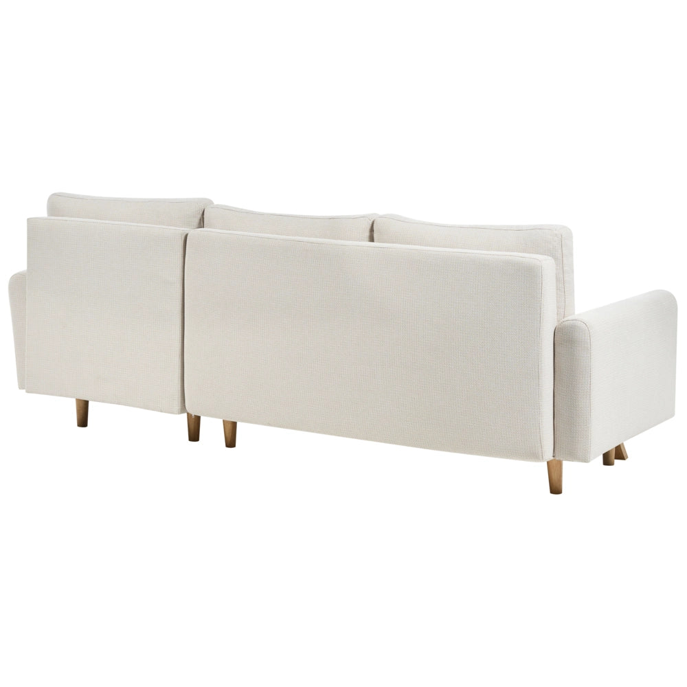 Divano angolare 3 posti sinistro imbottito in tessuto beige con funzione di dormiente e schienale imbottito estraibile Gambe in legno