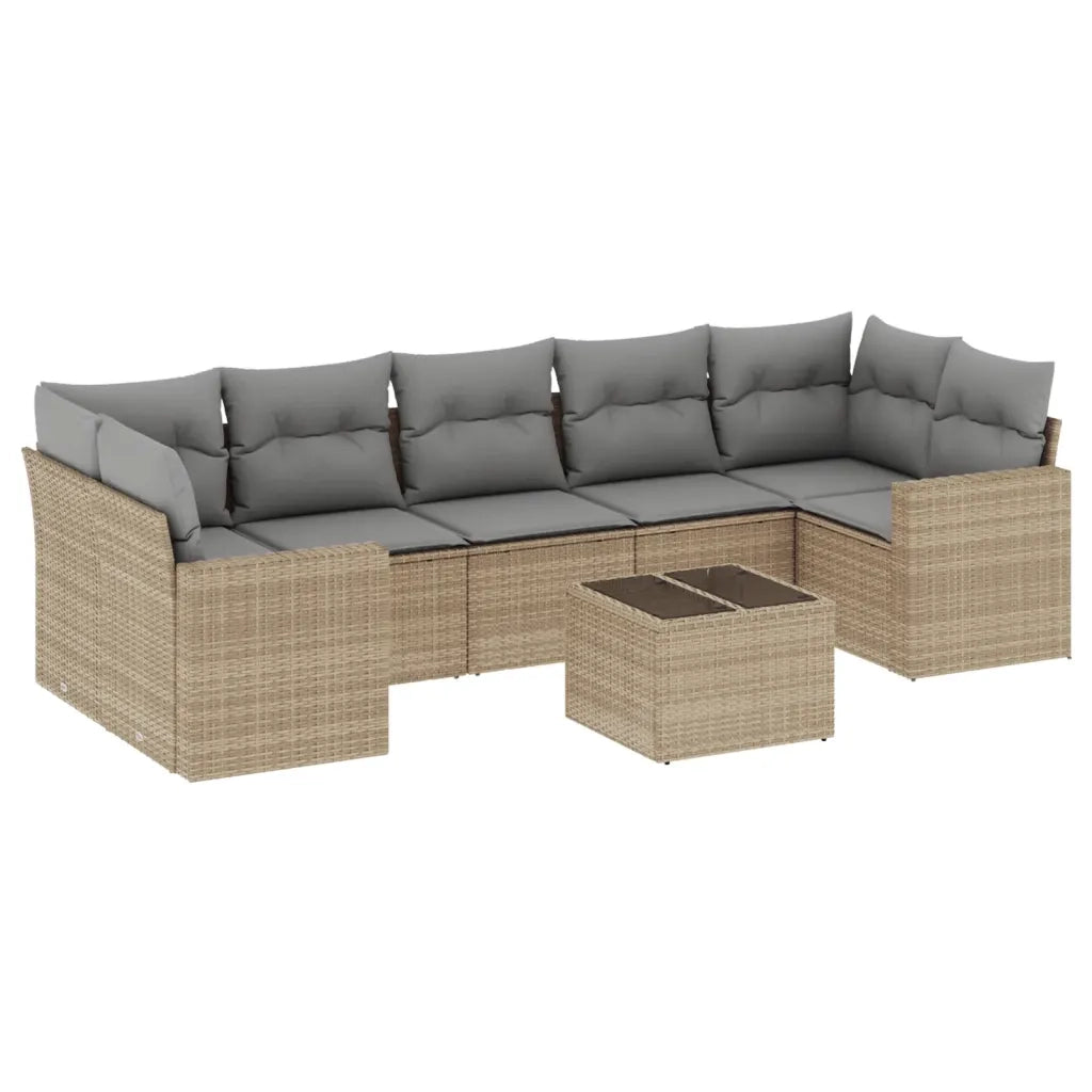 Set Divano da Giardino 8 pz con Cuscini Beige in Polyrattan 3218729