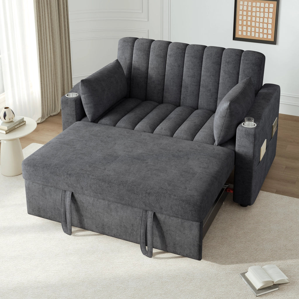 DIVANO LETTO Multifunzionale 136x162x84 cm Grigio in tessuto Cotone Lino con 2 cuscini