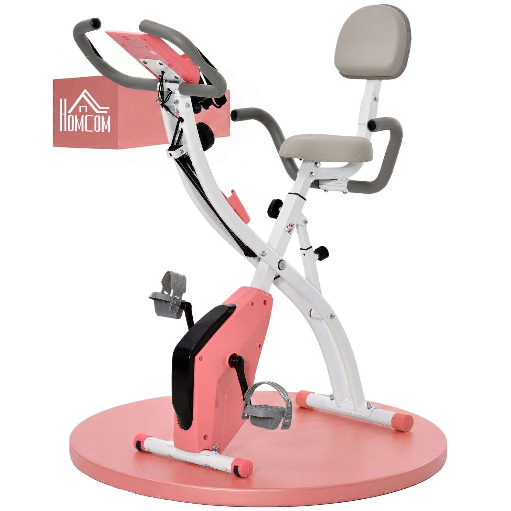 Cyclette Pieghevole 2 in 1. Resistenza Magnetica Regolabile 8 Livelli. Cyclette da Casa Silenziosa con Sensore di Frequenza Cardiaca. Elastici per Braccia. Schermo LCD. Volano 2.5kg. Rosa