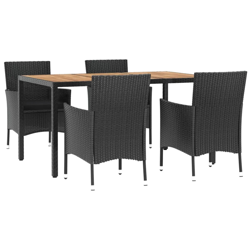 Set da Pranzo da Giardino 5 pz Nero con Cuscini in Polyrattan