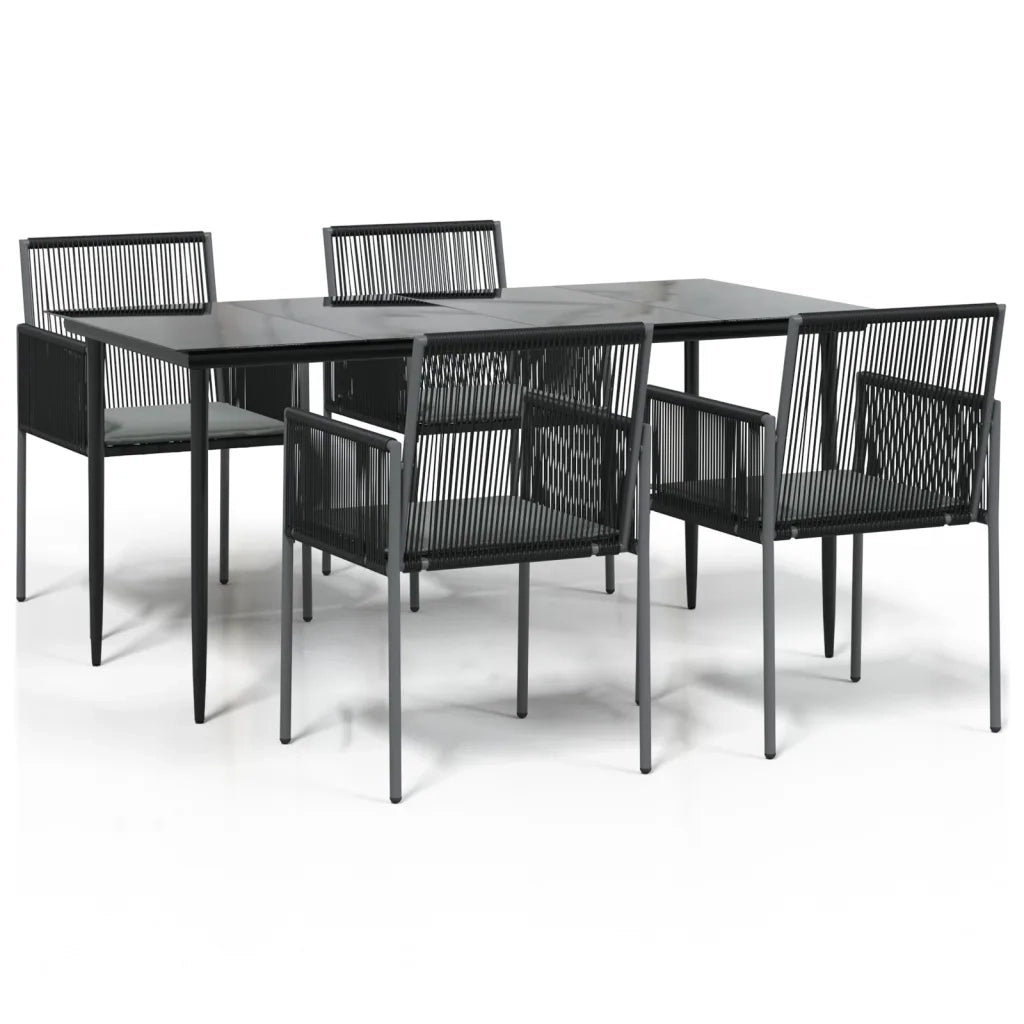 Set Pranzo Giardino 5 pz con Cuscini Polyrattan e Acciaio Nero 3187069