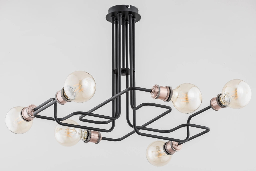 Plafoniera loft nera in metallo HOOK Alfa 6xE27 15W