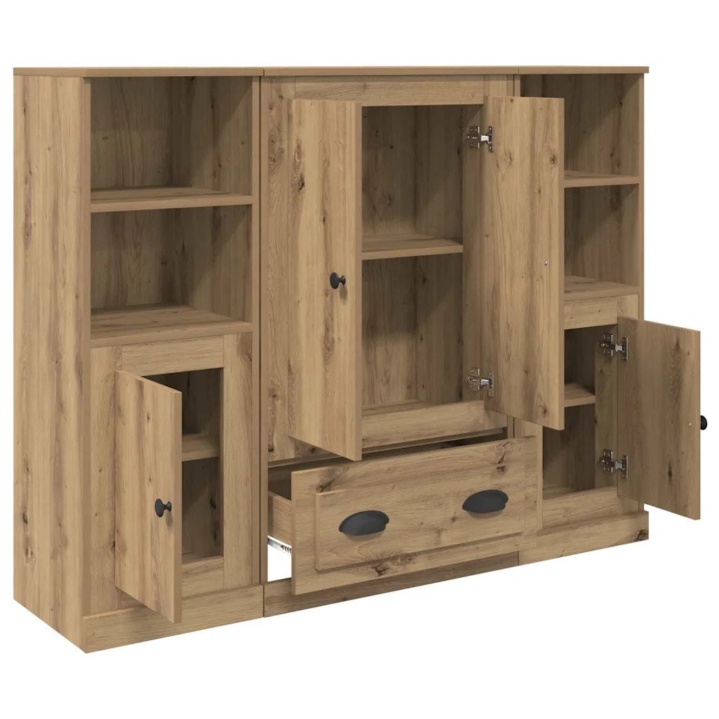 Credenza 3 pz-Set di 3 Buffet-Armadio da cucina Rovere artigianale Legno multistrato 916416
