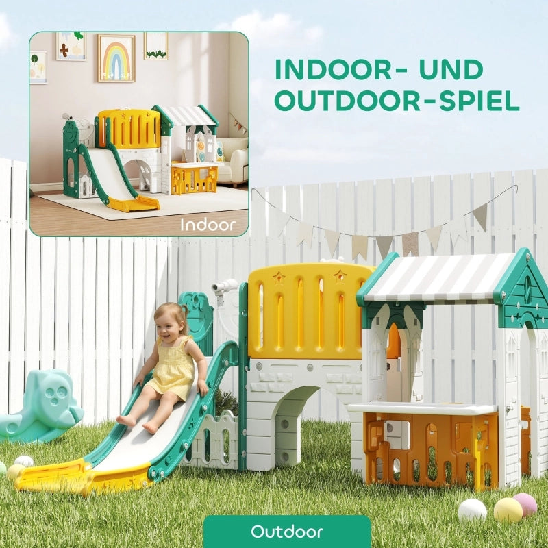 Scivolo per bambini 7 in 1, parco giochi al coperto, struttura per arrampicata, casetta, lavagna, canestro da basket, et¨¤ 1-4 anni, plastica,