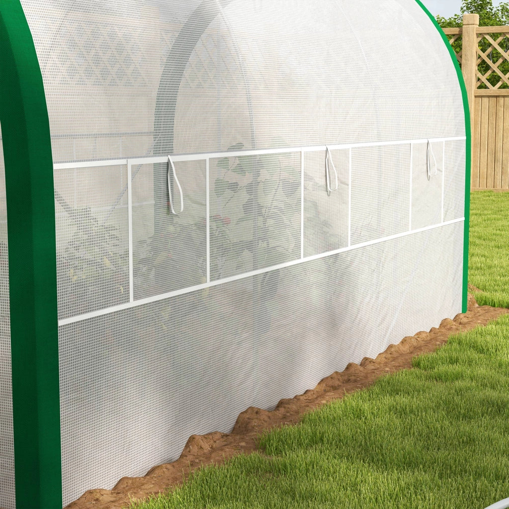 Serra tunnel in telo 358 x 210 x 210 cm con porta avvolgibile, acciaio zincato, bianco