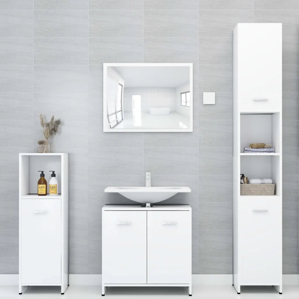 Set Mobili da Bagno | Armadio da bagno 3 pz Bianco in Truciolato
