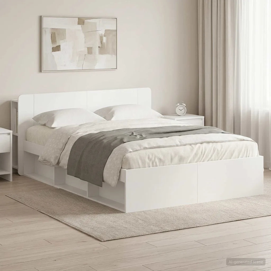 Telaio del letto con storage con testiera Bianco 150 x 200 cm
