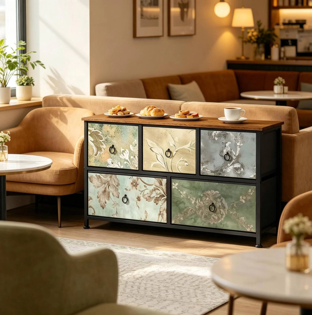 Mobile contenitore con 5 cassetti in tessuto; 100 x 54 x 30 cm; multicolore