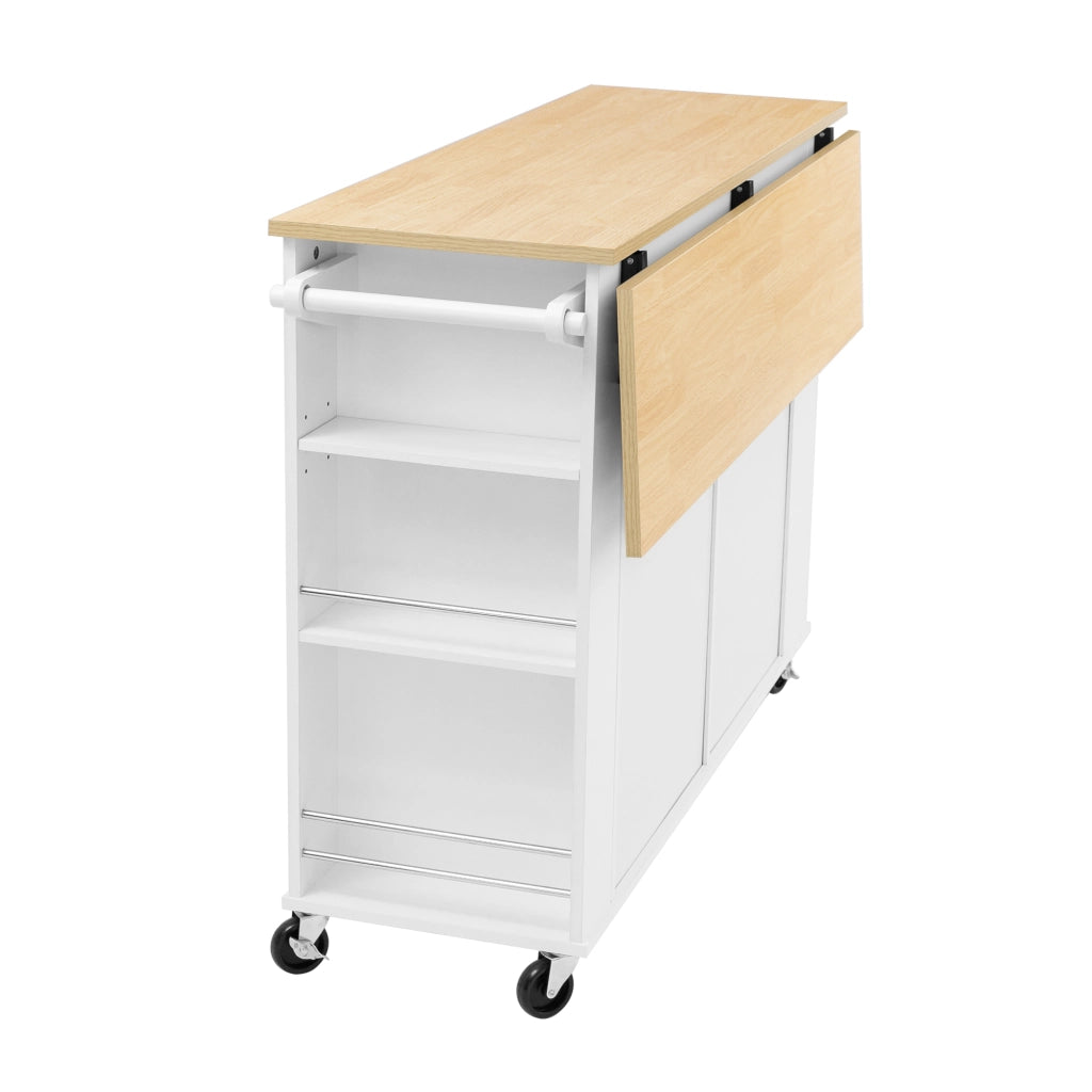 Isola Cucina Mobile con Piano Estensibile 120 cm; Porta Rifiuti; Prese USB; Ripiano Regolabile e Ruote
