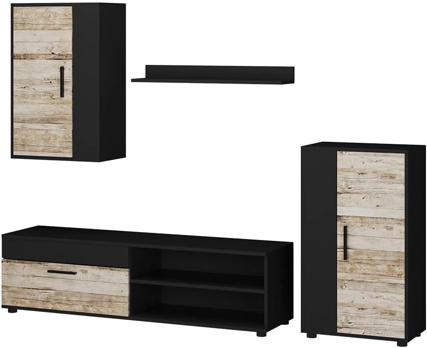 Parete attrezzata Berno, Antracite/beige, Set di 4 pezzi, per la conservazione di dispositivi multimediali e accessori