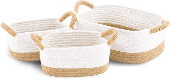Organizzatore 3 pezzi di corda di cotone intrecciato - organizzatore di pannelli e armadi con maniglie - per bagno, camera da bambini, camera da letto - marrone