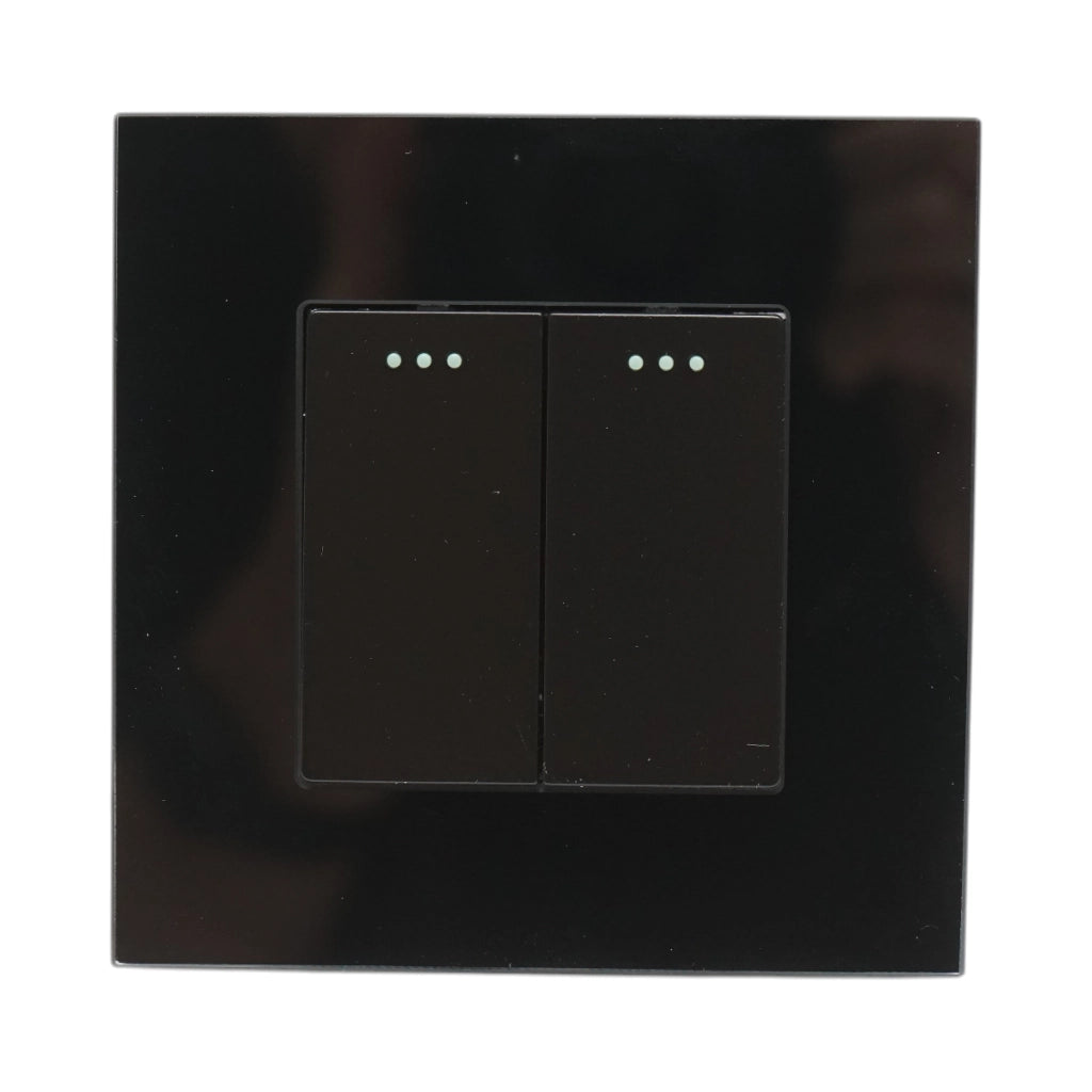 Interruttore a doppia testa, nero, da incasso, 220V, 16AX, spia luminosa, cornice in vetro 86x86x34mm