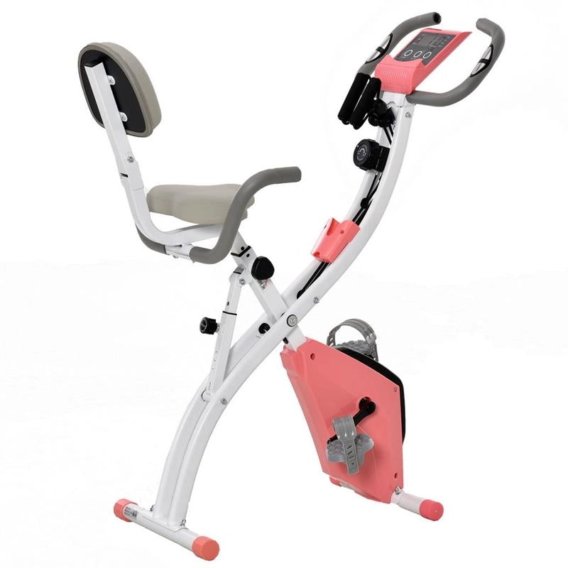 CYCLETTE PIEGHEVOLE 2 IN 1 RESISTENZA MAGNETICA REGOLABILE BICI DA FITNESS CON SENSORE DI FREQUENZA CARDIACA ELASTICI PER BRACCIA - ROSA
