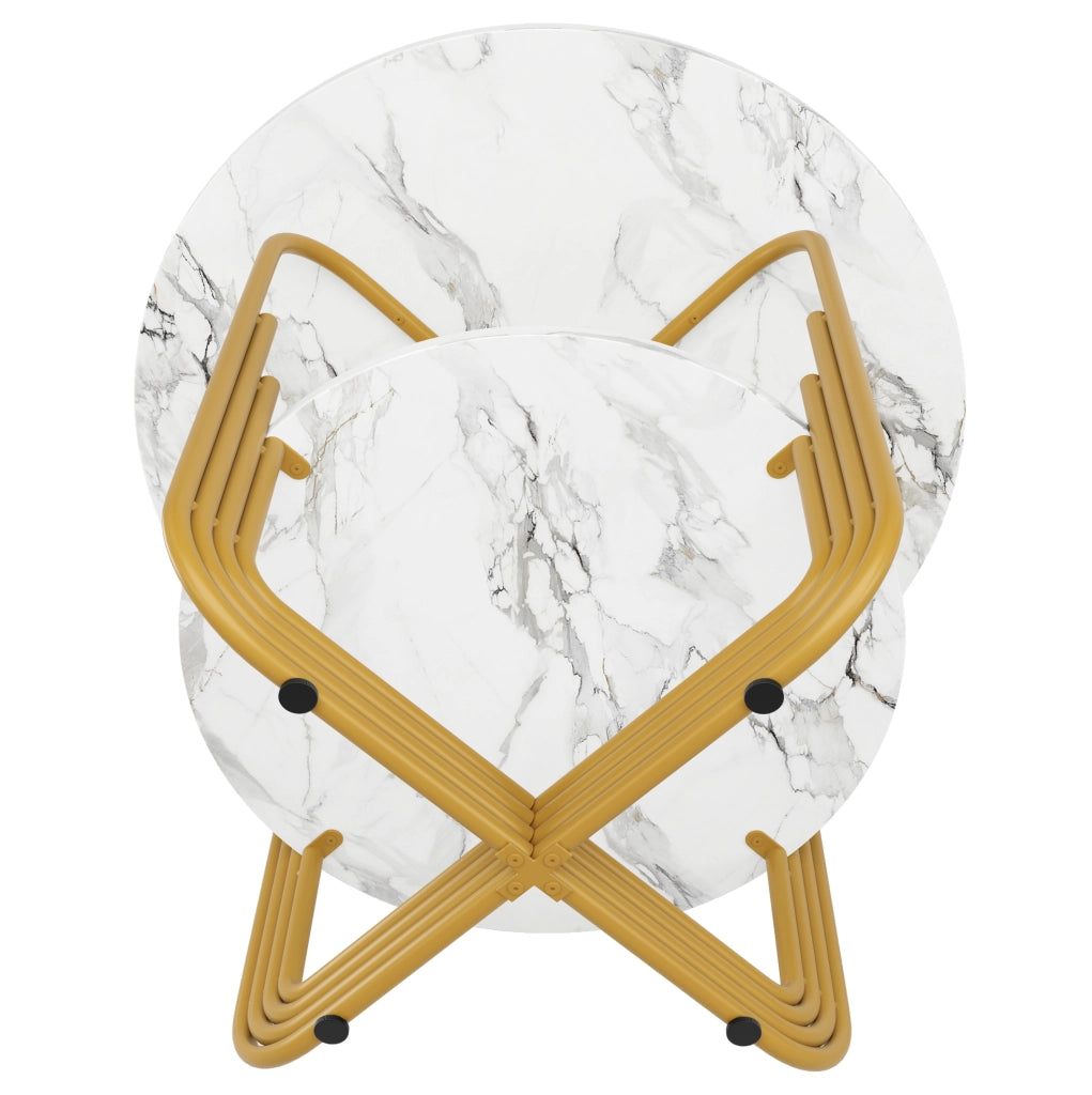Tavolo da pranzo rotondo 80x80x76 cm con piano effetto marmo in MDF; oro