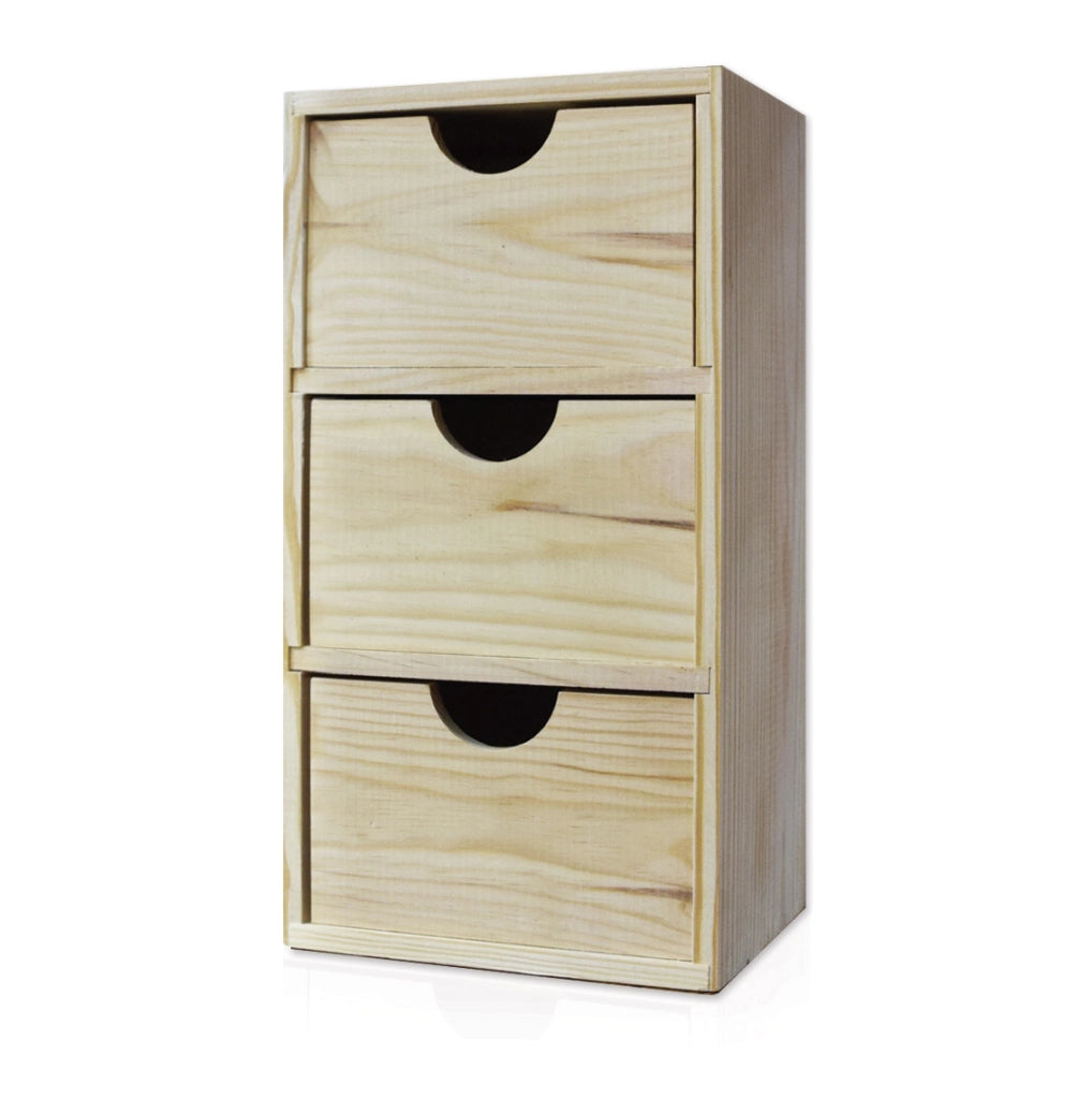 Cassettiera da Tavolo  3 Cassetti 32x17,1x14 cm in Legno di Pino Massello Naturale