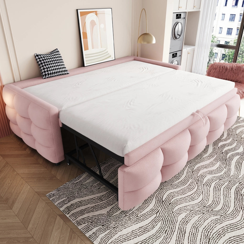 Letto combinato 90/180 x 190 cm in tessuto Teddy rosa con rete a doghe