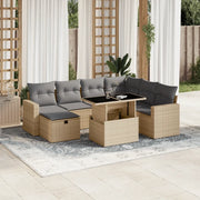 Set Divano da Giardino 8 pz con Cuscini Beige in Polyrattan