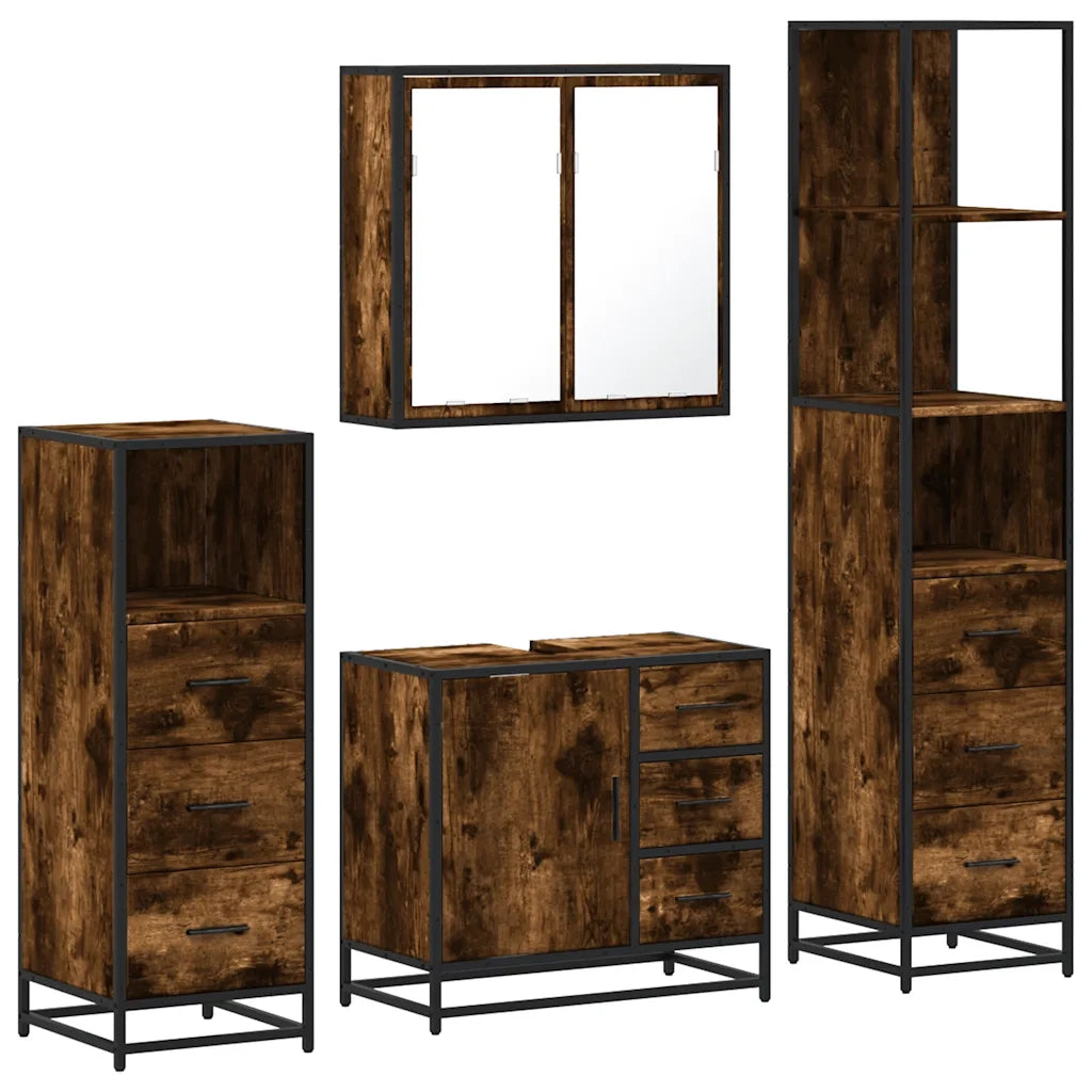 vidaXL Set Mobili da Bagno 4 pz Rovere Fumo in Legno Multistrato