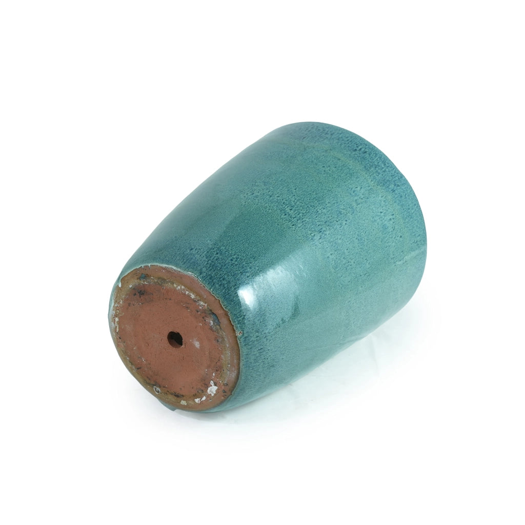 Vaso in ceramica smaltata turchese Ø38,5 cm H49,5 cm, resistente al gelo, con fori di drenaggio