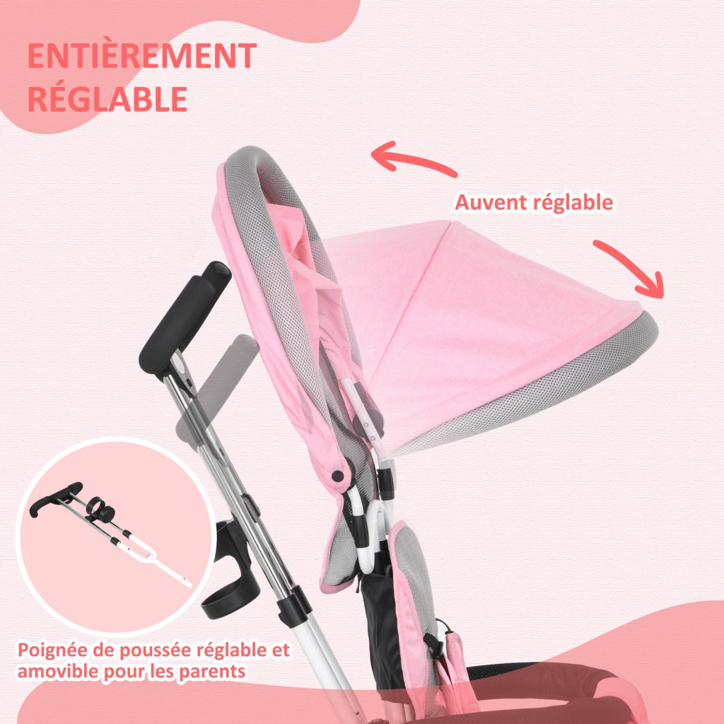 Triciclo evolutivo per bambini con parasole pieghevole ¨C Xylo ¨C Rosa 95x50x106 cm
