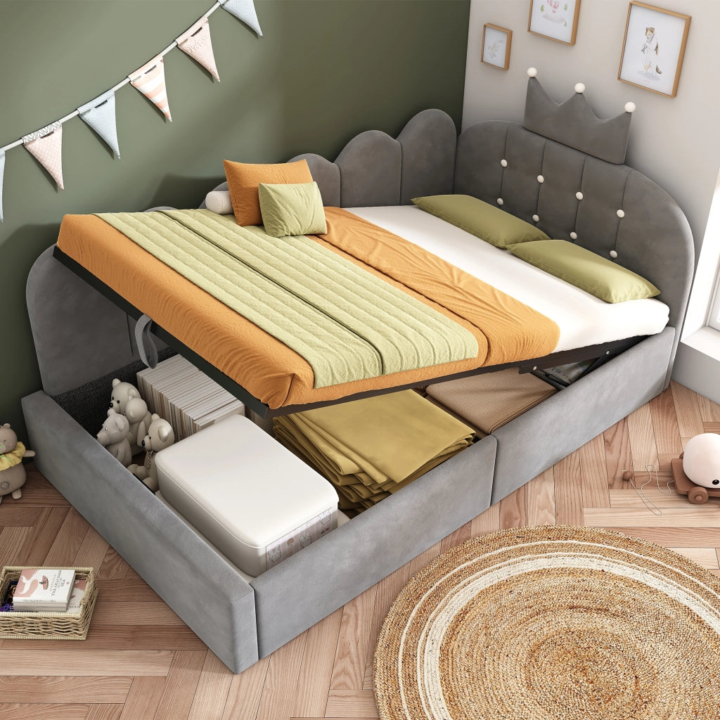 Daybed in velluto grigio 90x200 forma L vano idraulico design a corona