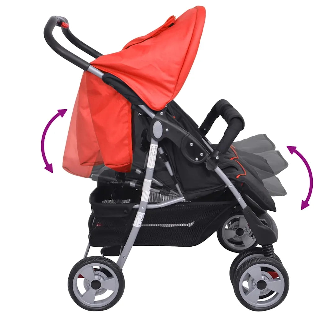Passeggino Gemellare in Acciaio Rosso e Nero 10108