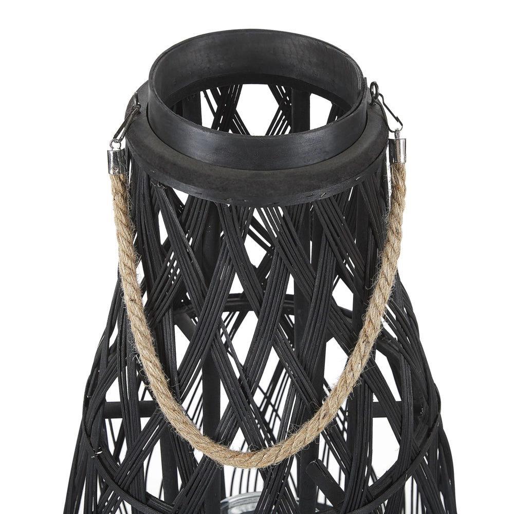 Lanterna in legno di bambù Nero e vetro 75 cm per interni ed esterni scandinavi