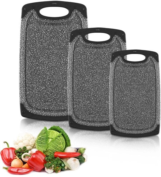 ONF3 - Piastra di Taglio - Set di 3 Piastrine di Taglio - Antibatterico - Marrone - Resistente al Lavastoviglie - Per Carne, Verdure, Frutta - Dimensioni Variabili