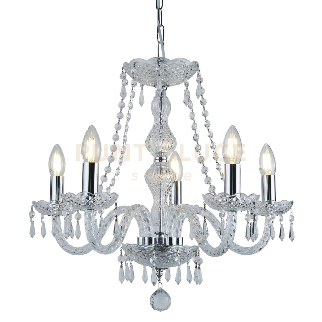 Lampadario Hale 5Lt - Metallo cromato e cristallo trasparente