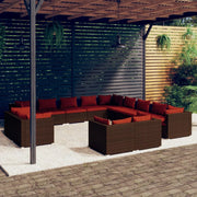 Set Divani da Giardino 13 pz con Cuscini in Polyrattan Marrone 3102907