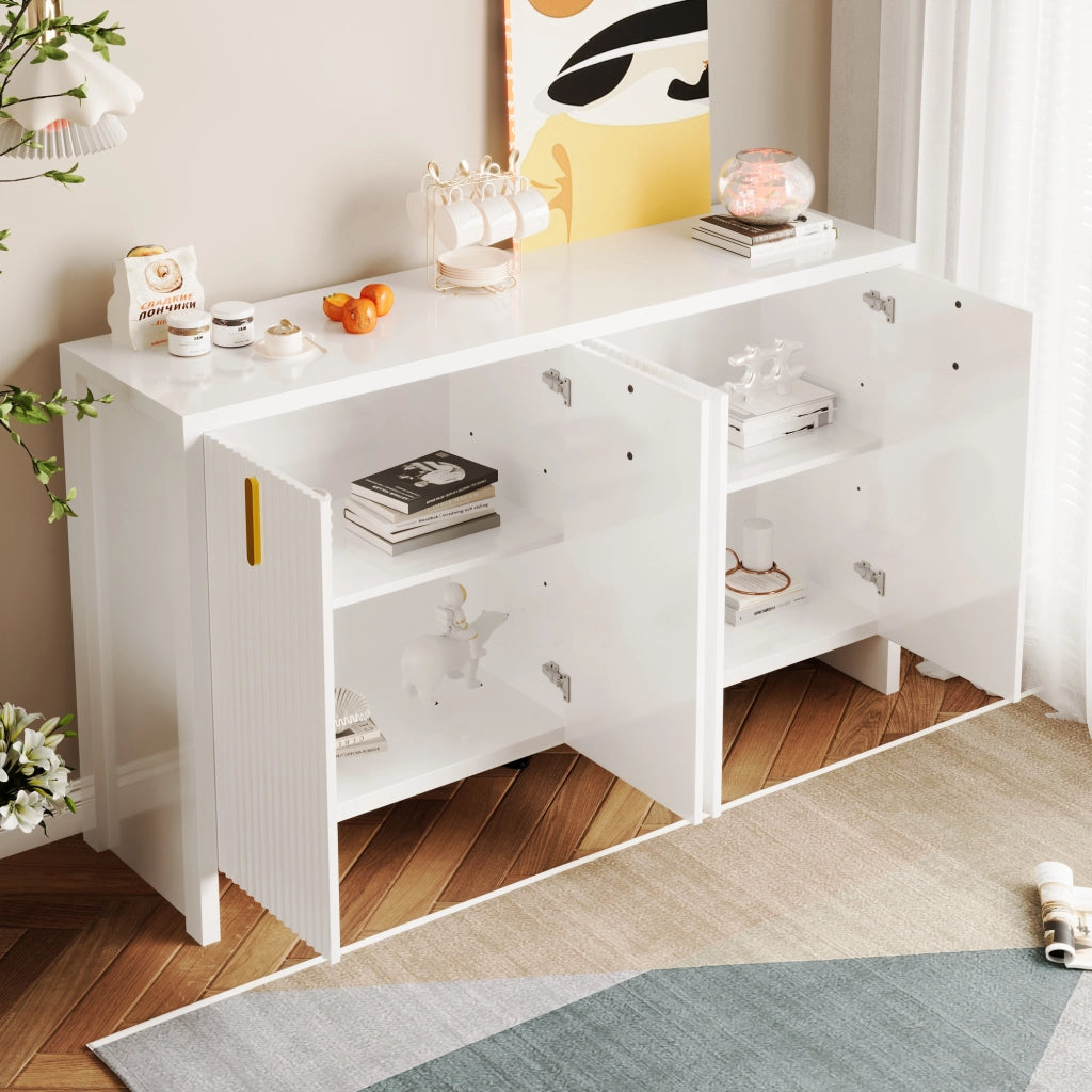OKWISH Credenza con 4 Ante e Ripiani Regolabili, per Soggiorno o Sala da Pranzo, Pannelli di Particelle, Bianco 140 × 38 × 80 cm