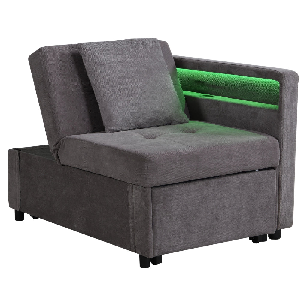 Divano letto 3 in 1 con schienale reclinabile a 5 posizioni; LED e USB in lino grigio scuro