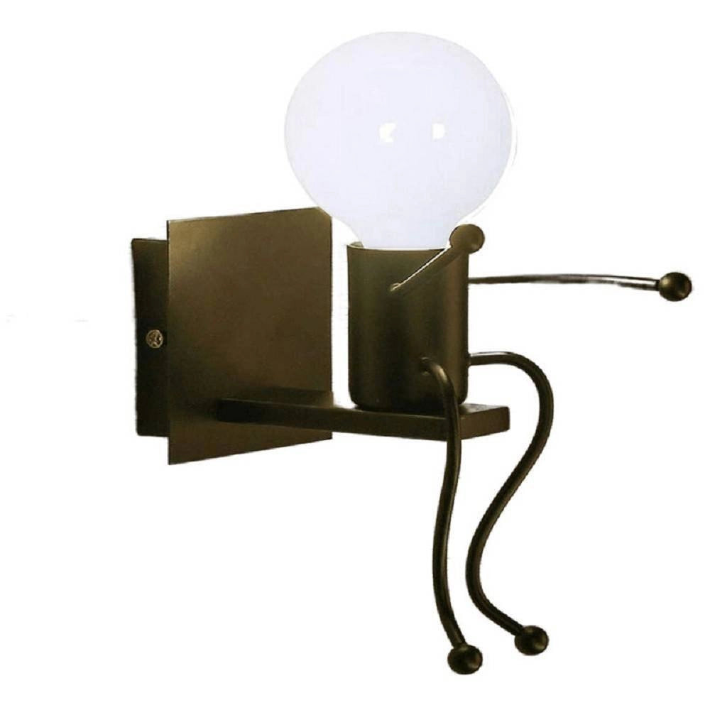 Trade Shop - Applique Da Parete Decorativo Forma Di Omino Seduto In Metallo Attacco E27 Aq51 - Nero