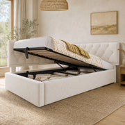 DESMIU Letto divano 90 × 200 cm 1 posto con contenitore idraulico e materasso non incluso, in velluto, beige