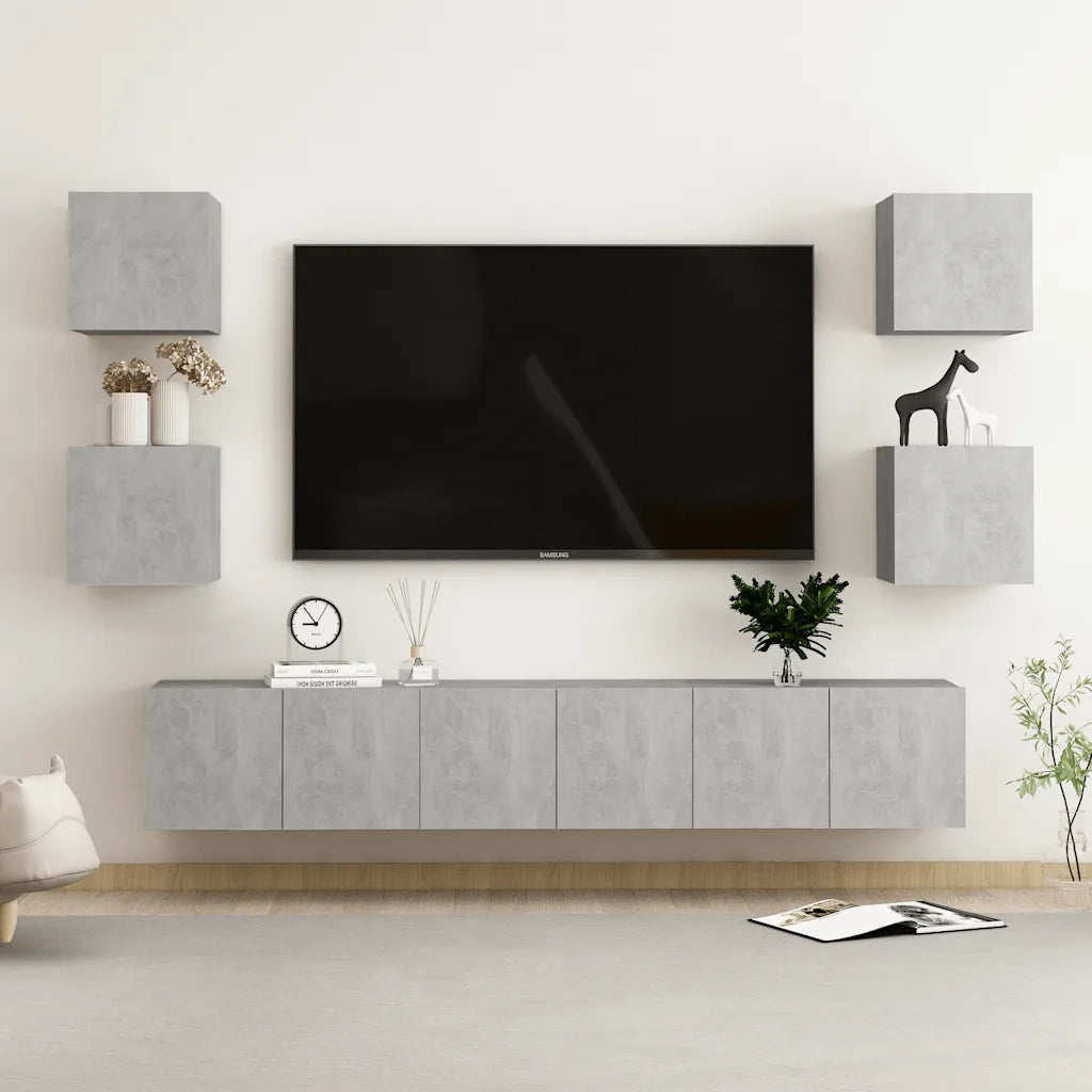Set di Mobili Porta TV 7 pz Grigio Cemento in Legno Multistrato 3079081